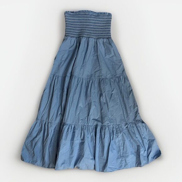 American Eagle Blue Smockin on Sunshine Strapless Midi Dress Size Medium - Picture 3 of 12